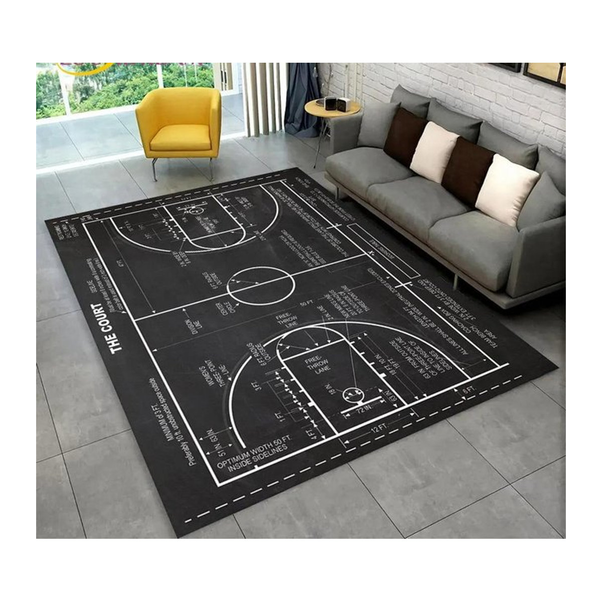 Rutschfester Basketballplatz Cartoon Teppich als kreativer Bodenläufer für dein Schlafzimmer oder zur Dekoration, B/B: 60 x 40 cm - Bild 1