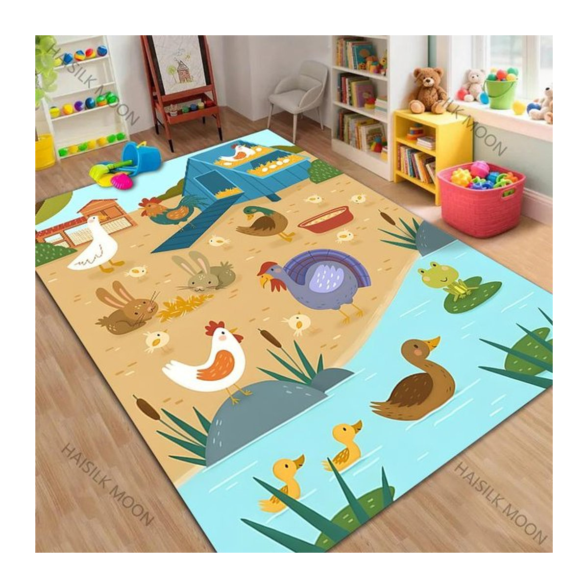 Rutschfester Bauernhof Cartoon Teppich von UQIDEHOME für Kinder und Wohnbereiche, Breite: 60 cm, Tiefe: 40 cm - Bild 1