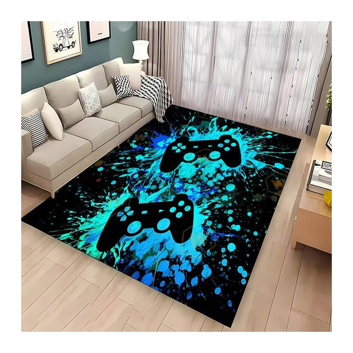 Rutschfester Cartoon Gamer Spiel Gamepad Bereichsteppich für Kinderzimmer und Wohnzimmer B/B: 80 x 120 cm - Bild 1
