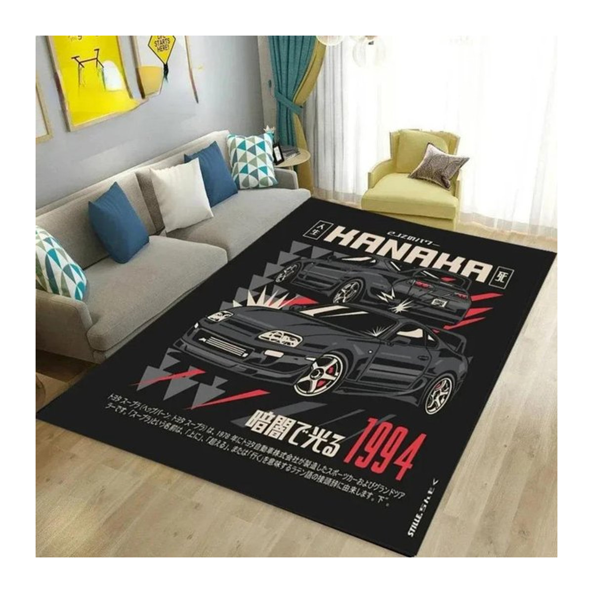 Rutschfester Druckteppich mit Vintage Rennwagen Motiv für Wohnzimmer, Flur und Schlafzimmer B/B: 80 x 120 cm - Bild 1