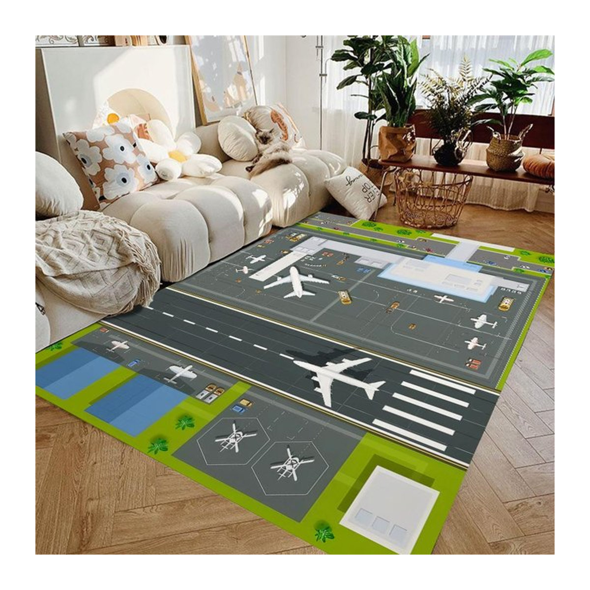 Rutschfester Flughafen Teppich mit Landebahn als Kinderteppich für das Wohnzimmer oder Kinderzimmer, B/T: 60 x 40 cm - Bild 1