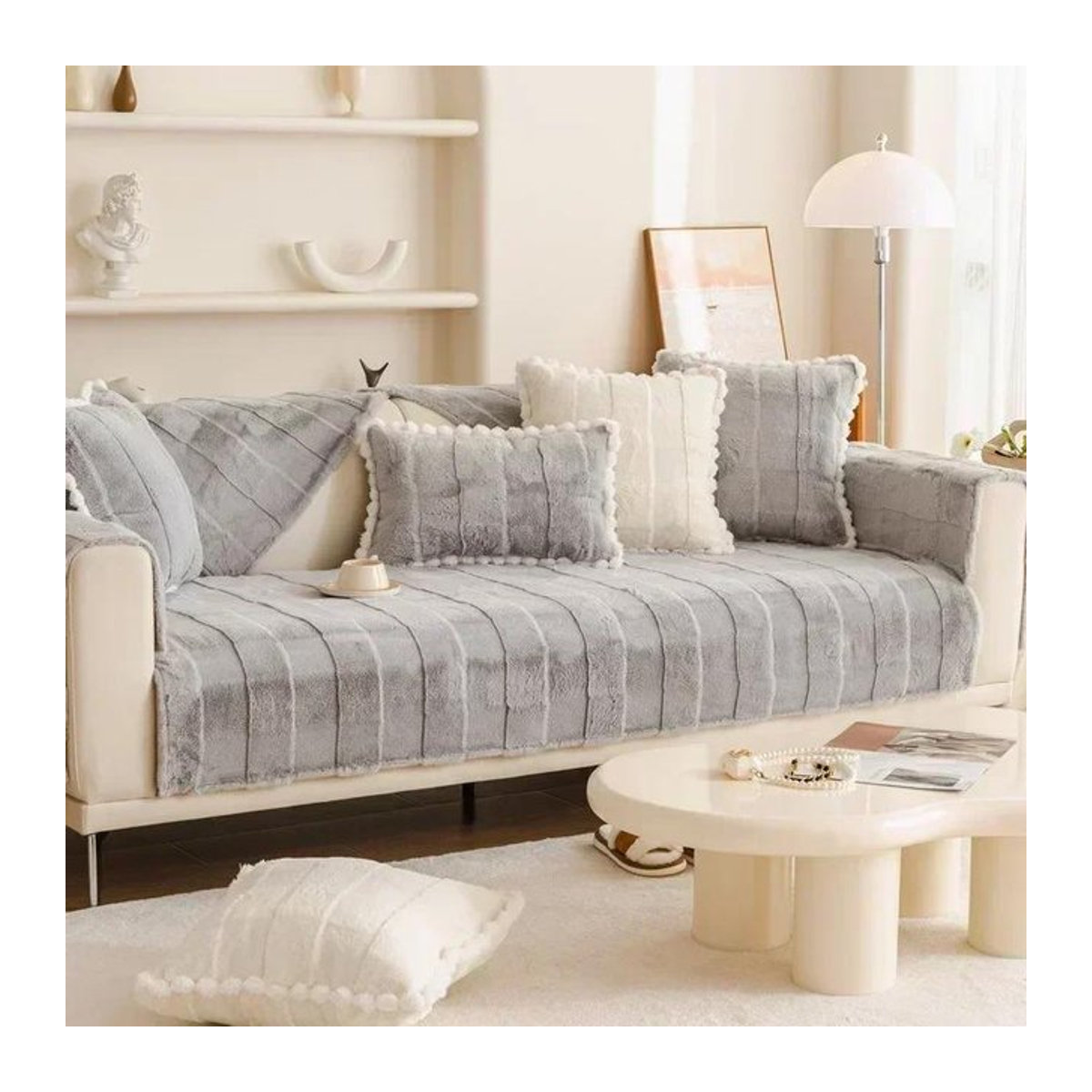 Rutschfester Jacquard Samt Sofabezug von Your Warm Home in Grau, weiche und warme Sofamatte für dein Wohnzimmer, B/B: 70 x 70 cm - Bild 1