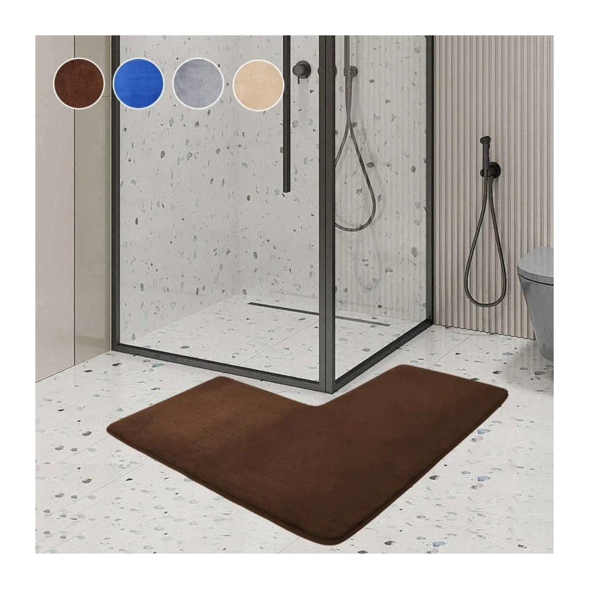 Rutschfester L-förmiger Badezimmerteppich von HZhongyou in Blau, waschbar für Dusche, Wohnzimmer oder Schlafzimmer - Bild 1