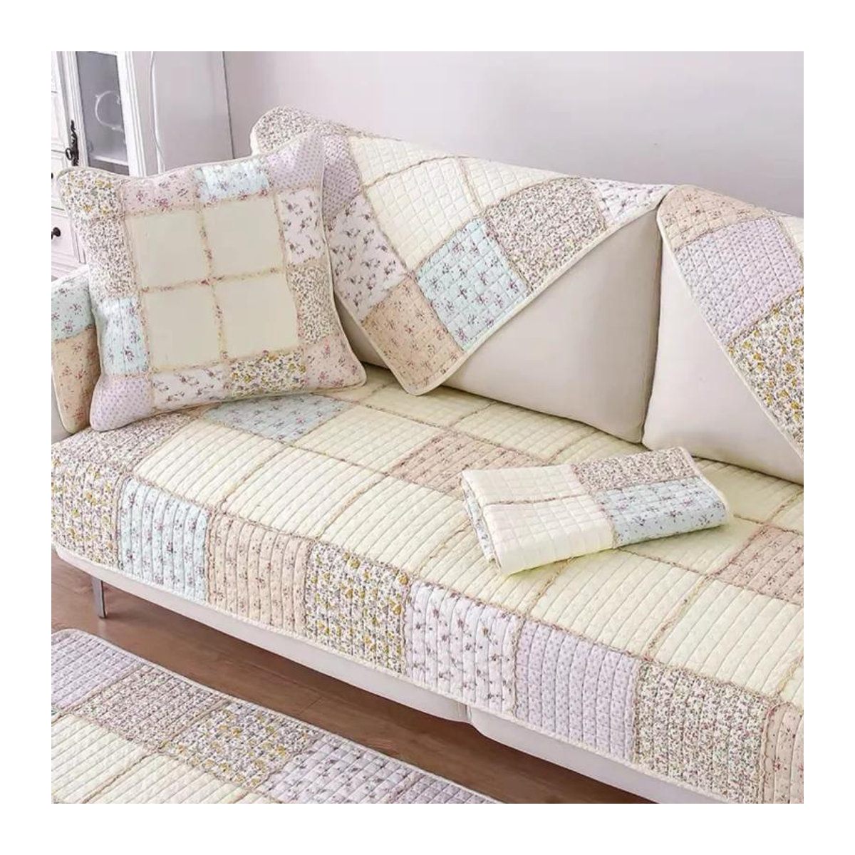 Rutschfester Sofabezug aus Baumwolle mit Rosendruck in Multicolor, B/B: 70 x 70 cm - Bild 1