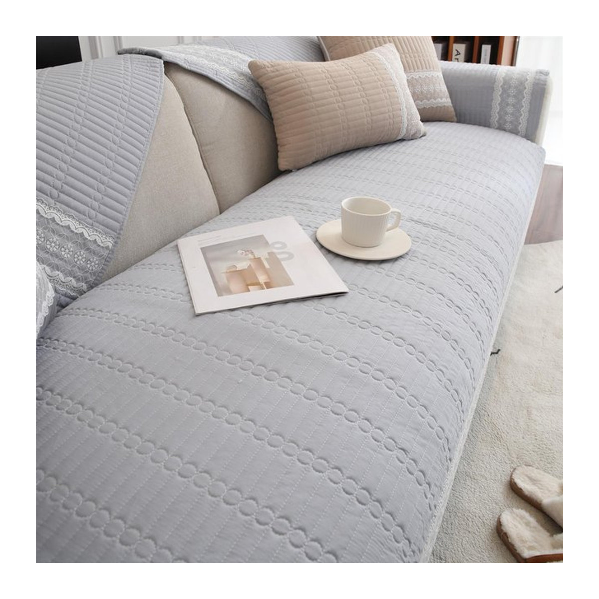 Rutschfester Sofabezug mit Spitzenverzierung als Couchsitzschutz und Universal-Sofakissen für Chaiselongues, Breite: 60 cm, Breite: 60 cm - Bild 1