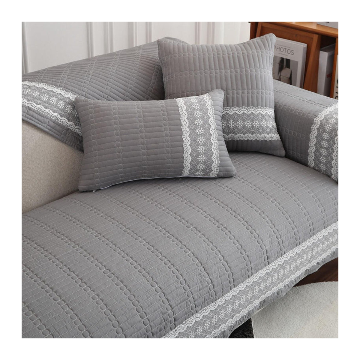 Rutschfester Sofabezug mit Spitzenverzierung als Couchsitzschutz und Universal-Sofakissen für Chaiselongues, Breite: 60 cm, Breite: 60 cm - Bild 2