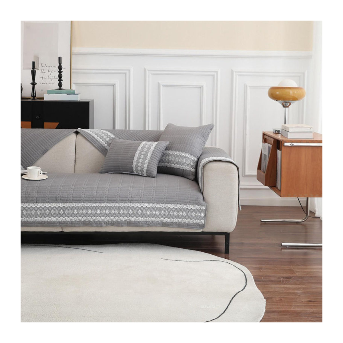 Rutschfester Sofabezug mit Spitzenverzierung als Couchsitzschutz und Universal-Sofakissen für Chaiselongues, Breite: 60 cm, Breite: 60 cm - Bild 3