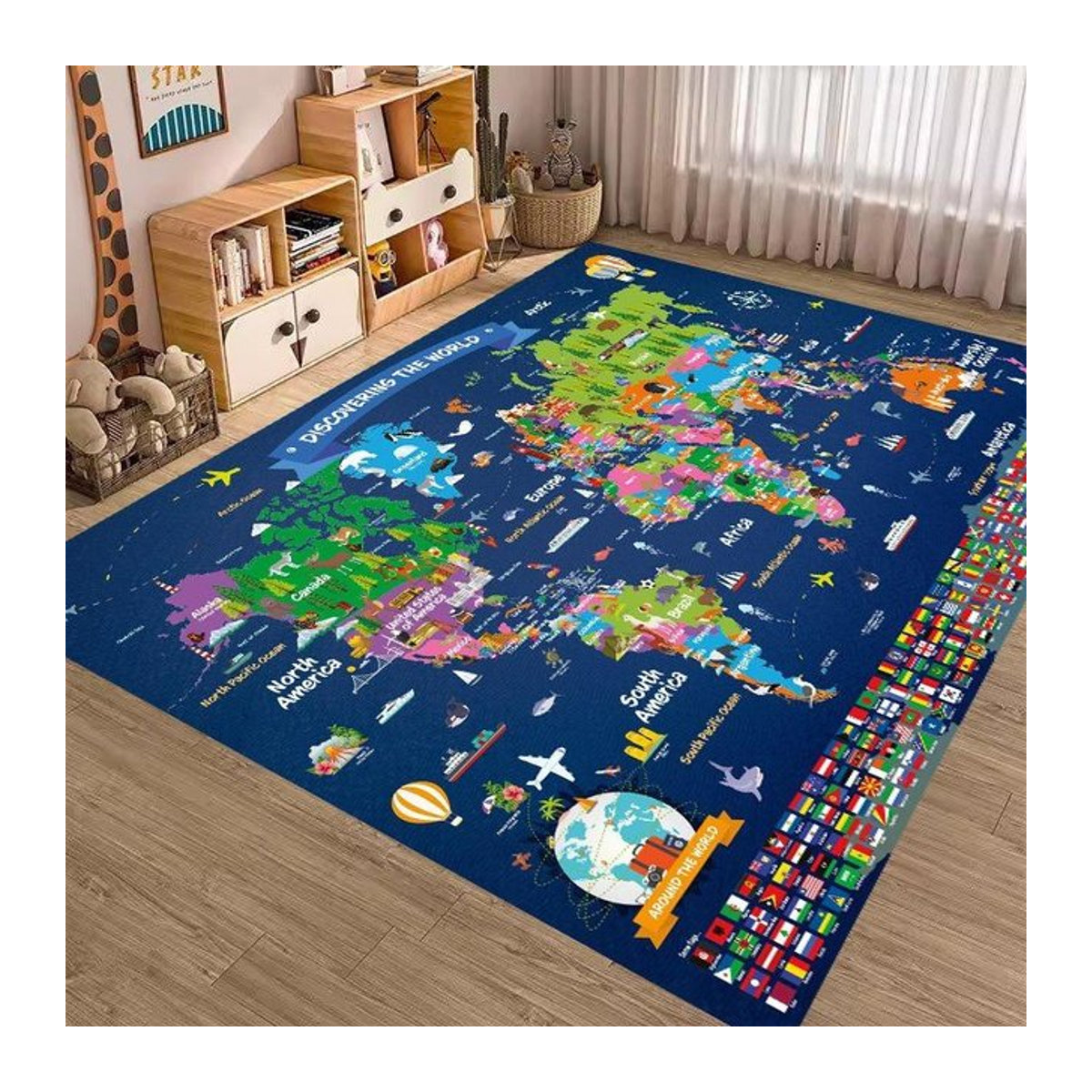 Rutschfester und abriebfester Teppich mit Tier-Weltkarte Druck in Multicolor, B/T: 60 x 40 cm - Bild 1