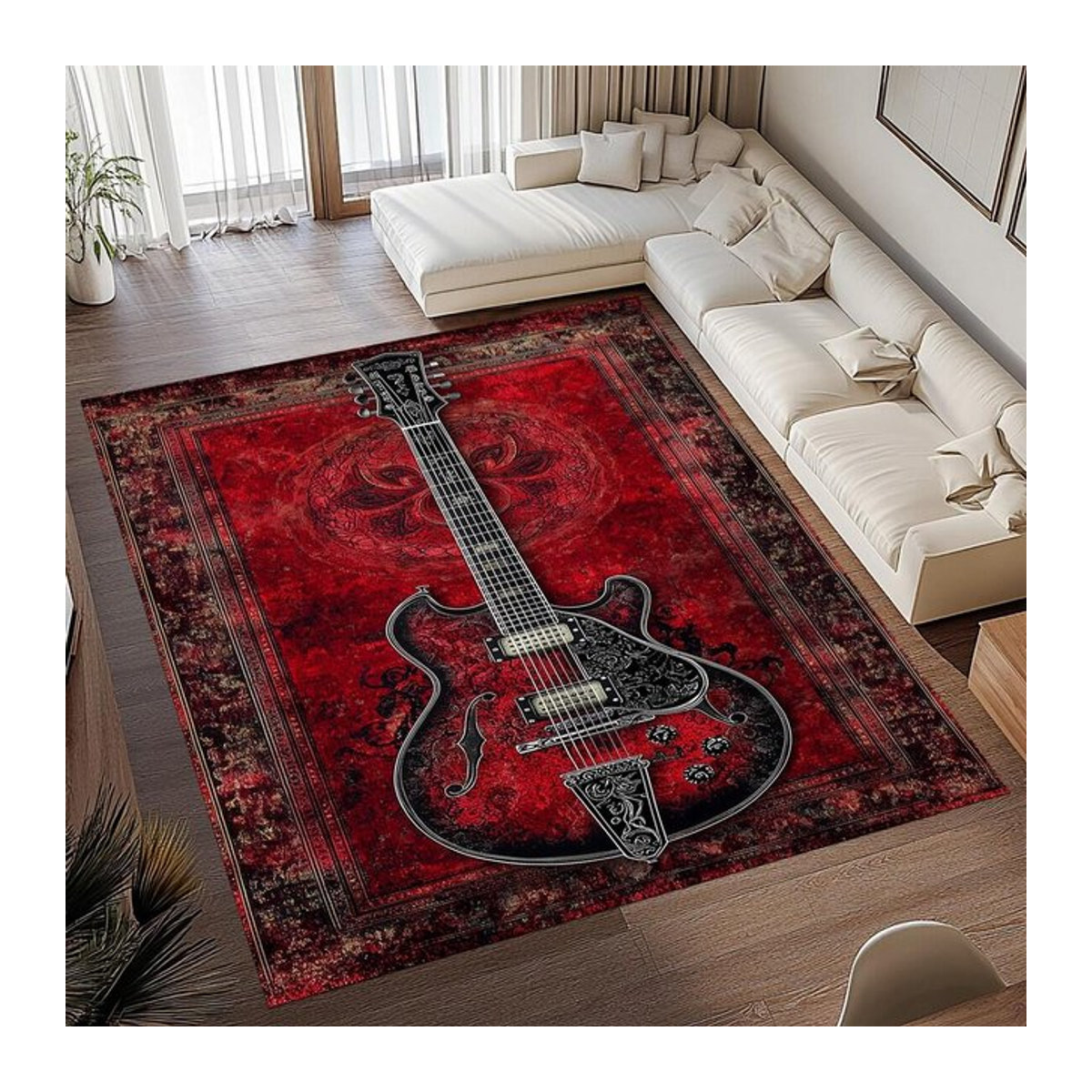 Rutschfester Vintage Gitarren-Print Bereichsteppich für Wohnzimmer, Küche oder Schlafzimmer, maschinenwaschbar, B/T: 60 x 40 cm - Bild 1