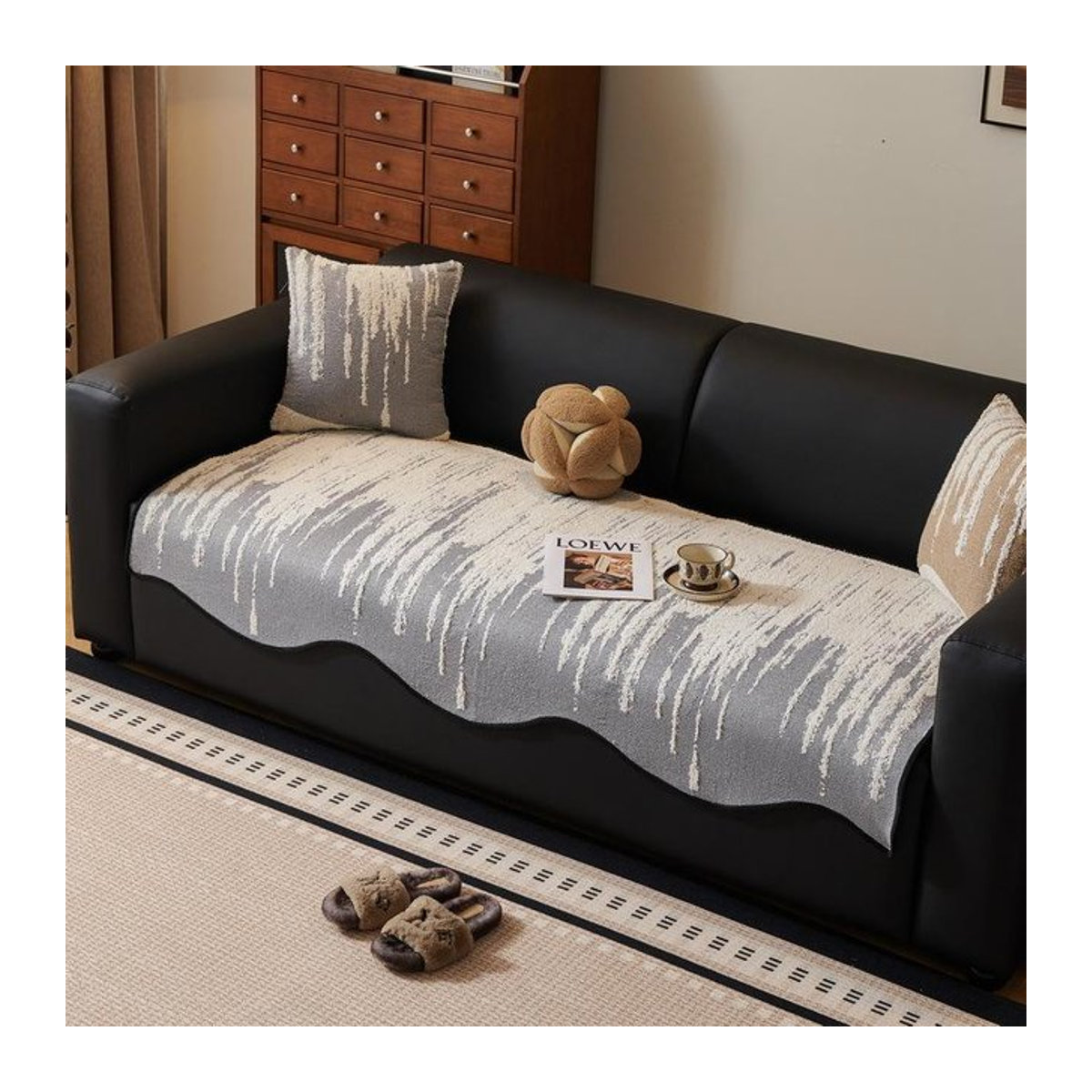 Rutschfestes Chenille Sitzkissen mit Bezug für Dreisitzer-Sofas, Retro-Design, B/T/H: 90 x 70 cm - Bild 1