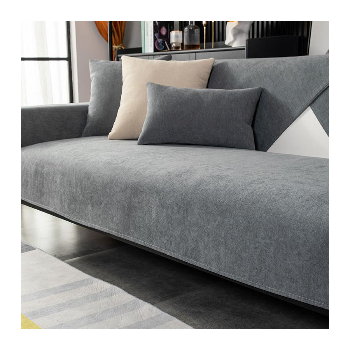 Rutschfestes Chenille Sofakissen für dein Wohnzimmer, einfarbiges Sitzkissen, B/B/H: 70 x 70 cm - Bild 1
