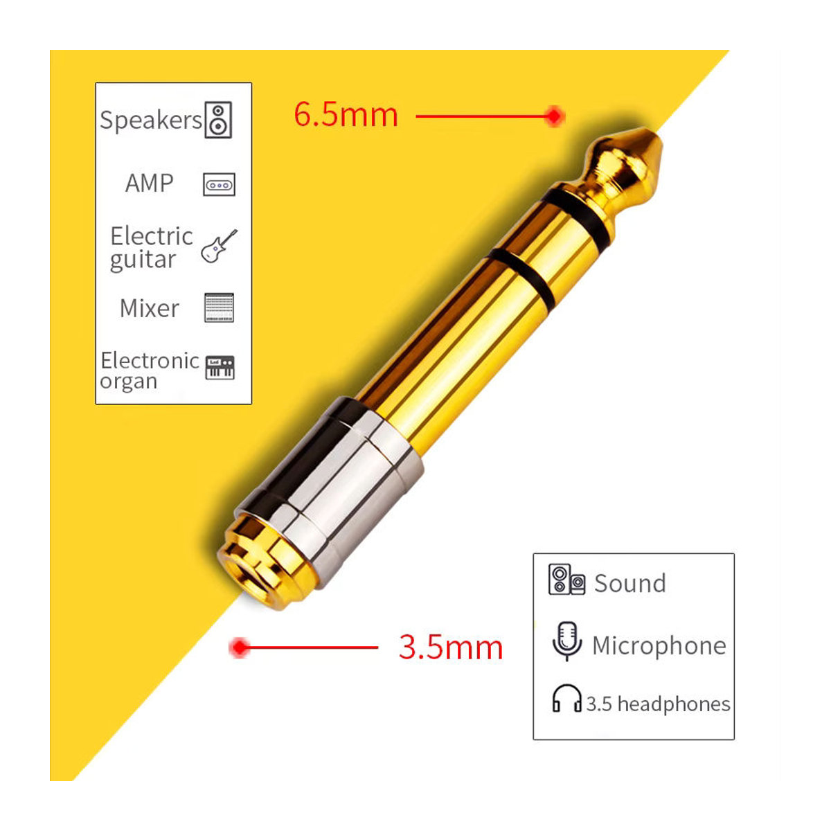 RUZUO Audio Adapter 3,5 mm auf 6,35 mm Jack Konverter Männlich zu Weiblich in Alufarben - Bild 5