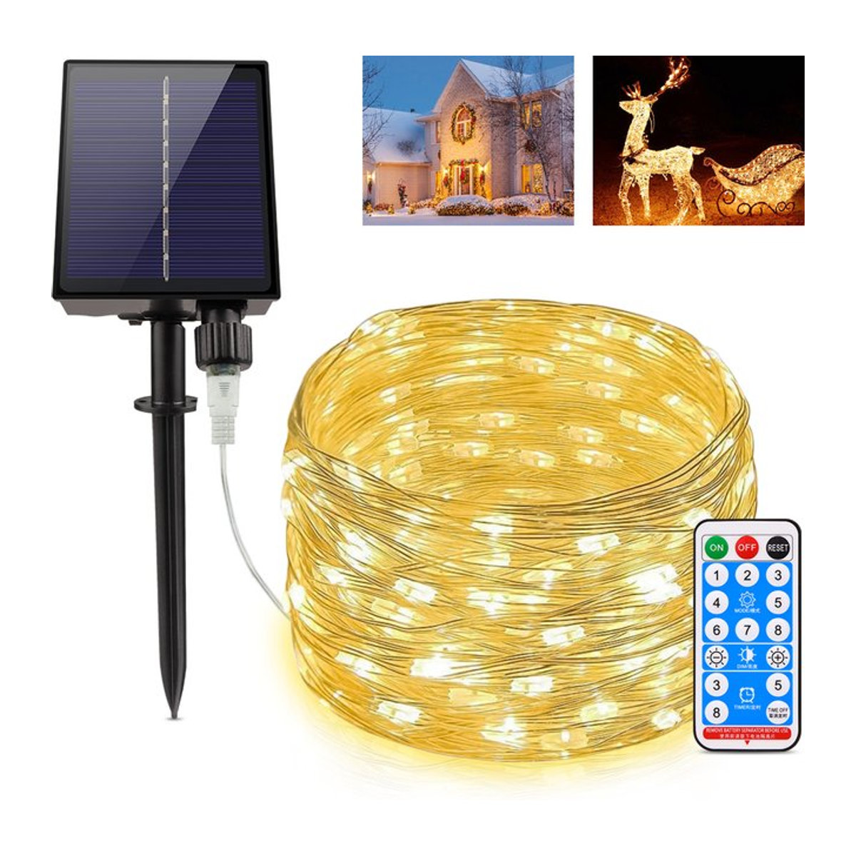 Rybakov Solar LED Lichterkette Schwarz Wasserdichte Outdoor Girlande für Garten und Party - Bild 1
