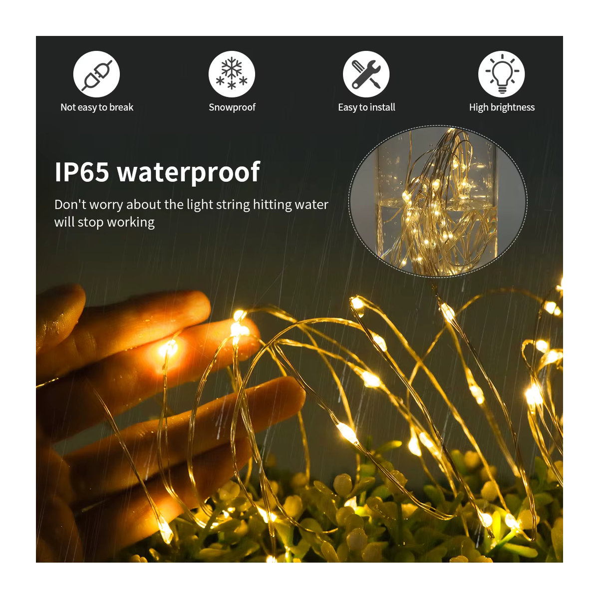 Rybakov Solar LED Lichterkette Schwarz Wasserdichte Outdoor Girlande für Garten und Party - Bild 4