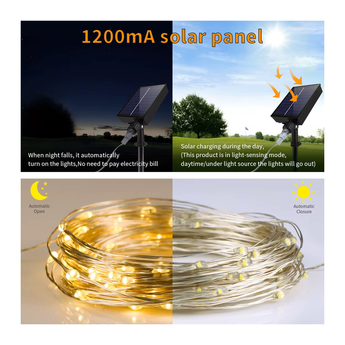 Rybakov Solar LED Lichterkette Schwarz Wasserdichte Outdoor Girlande für Garten und Party - Bild 5
