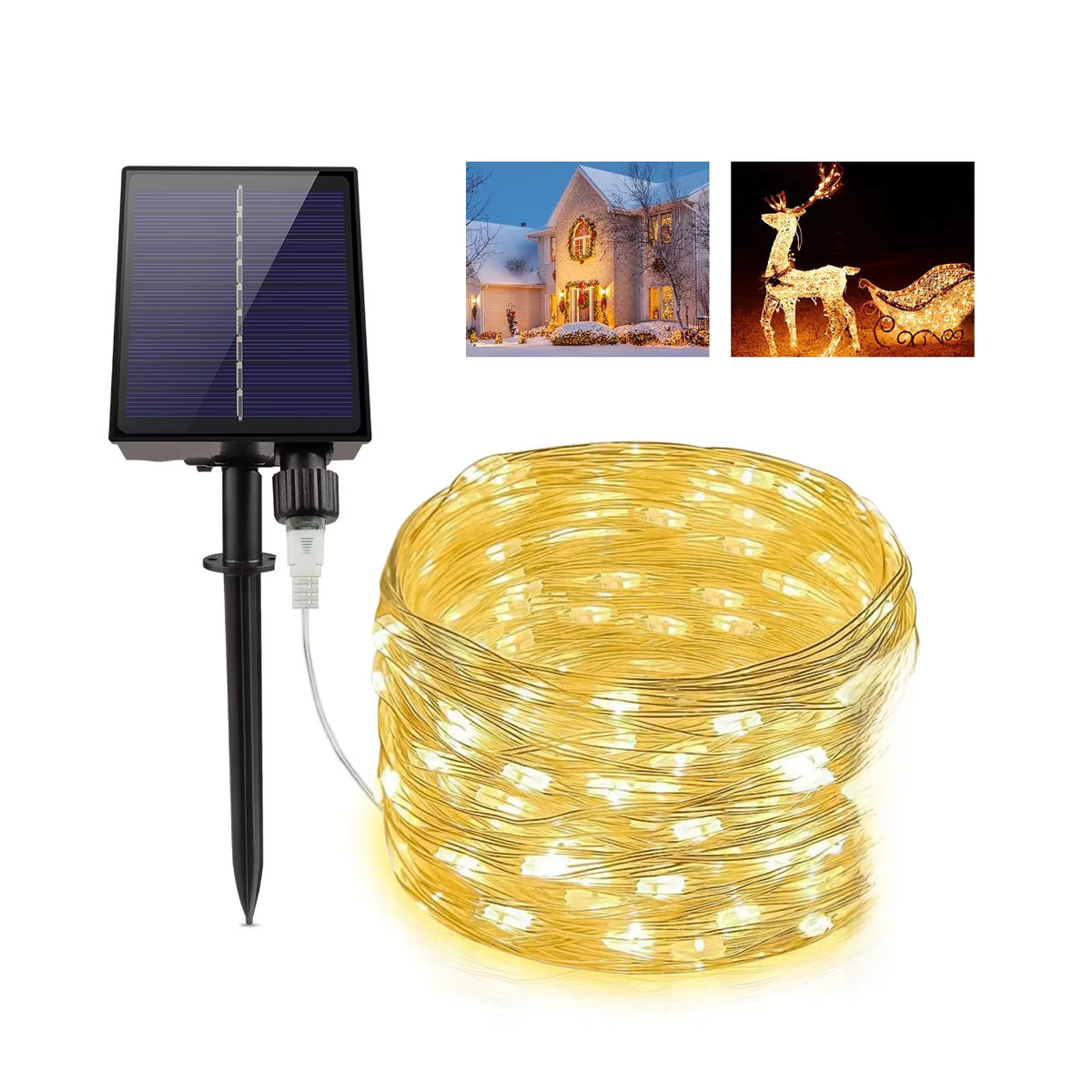 Rybakov Solar LED Lichterkette Schwarz Wasserdichte Outdoor Girlande für Garten und Party - Bild 6