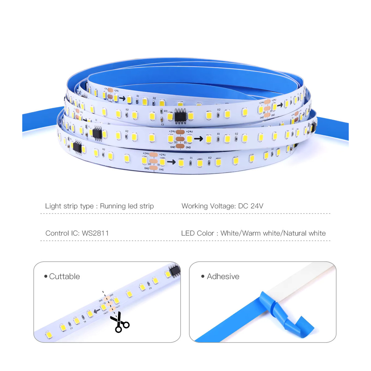 Rybakov WS2811 Intelligentes adressierbares Pixel LED-Streifenlicht Kit in Natural White für fließende Wasserdurchfluss-Effekte zur Dekoration von Wand, Decke und Schrank - Bild 2