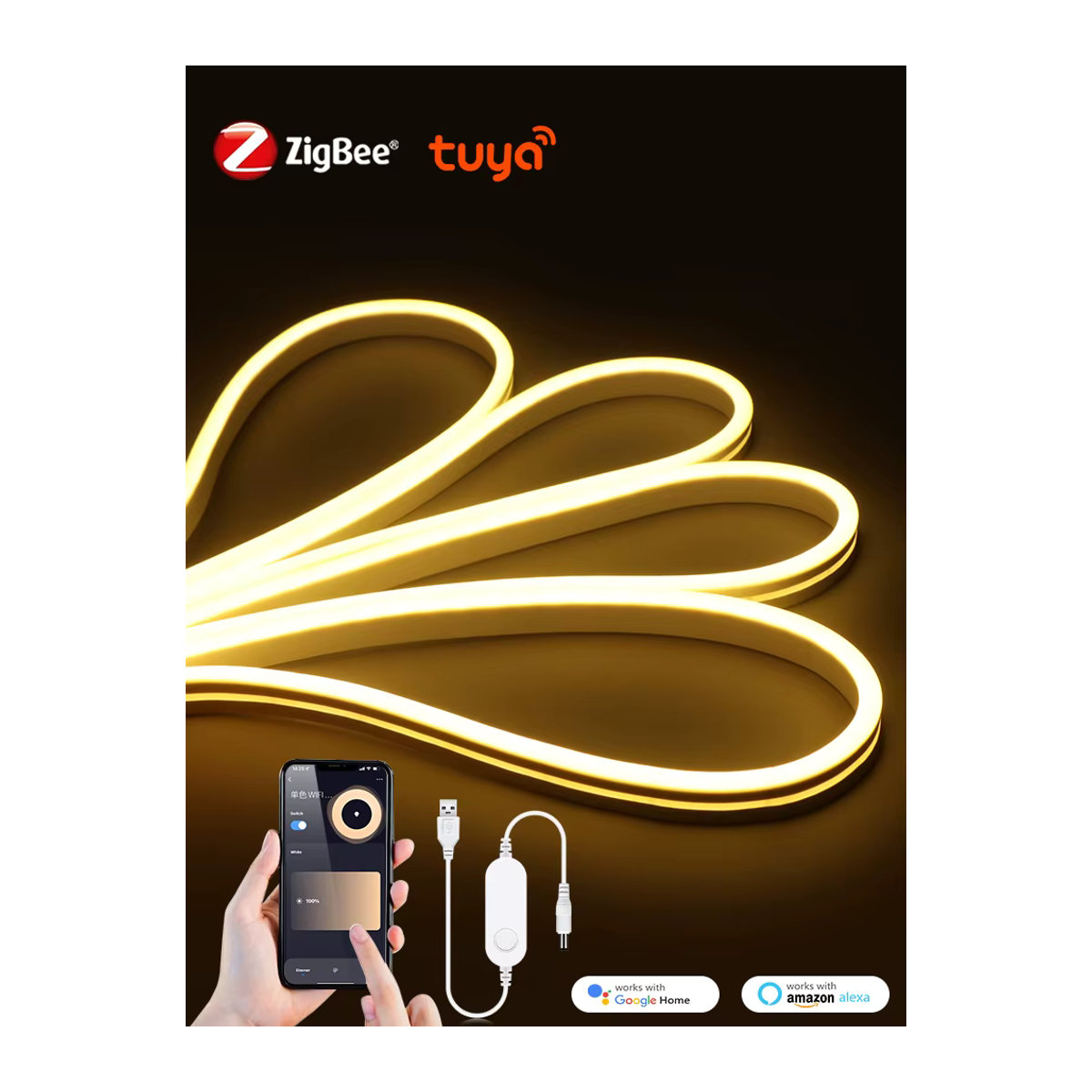 Rybakov Zigbee RGB LED Streifen für Tuya Smart Home, DC 5V USB, Warmweiß und RGB, dimmbar mit Smart Switch und Wifi-Steuerung - Bild 2