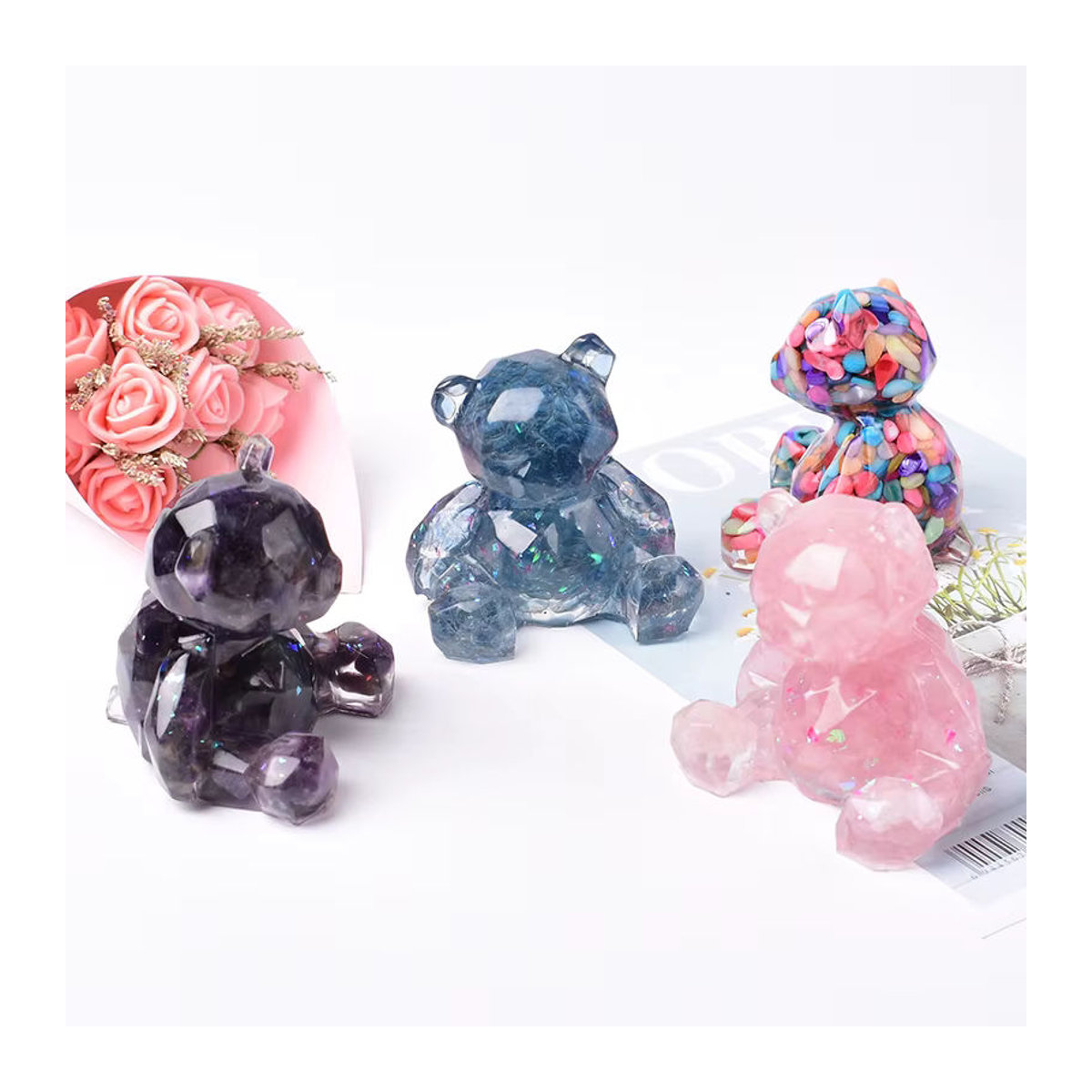RYCRYSTAL Bär Figur aus natürlichem Kristall in Mehrfarbig und Rosa als Deko-Stein und Reiki Energie Geschenk - Bild 3