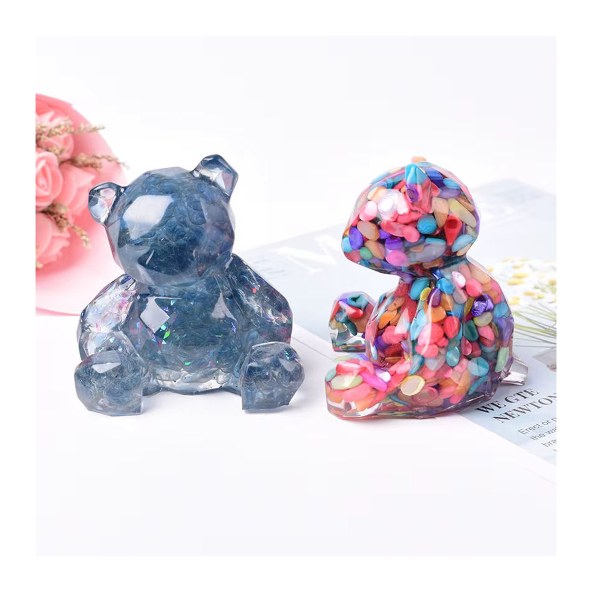 RYCRYSTAL Bär Figur aus natürlichem Kristall in Mehrfarbig und Rosa als Deko-Stein und Reiki Energie Geschenk - Bild 4