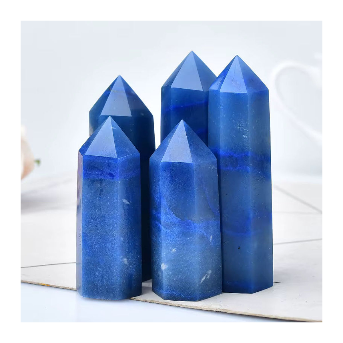 RYCRYSTAL Blauer Aventurin Obelisk aus Naturstein als dekoratives Kristall-Ornament in Blau - Bild 2