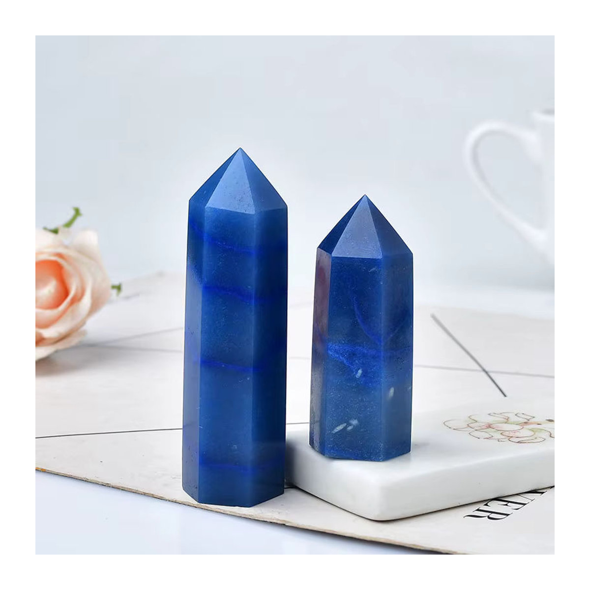 RYCRYSTAL Blauer Aventurin Obelisk aus Naturstein als dekoratives Kristall-Ornament in Blau - Bild 4