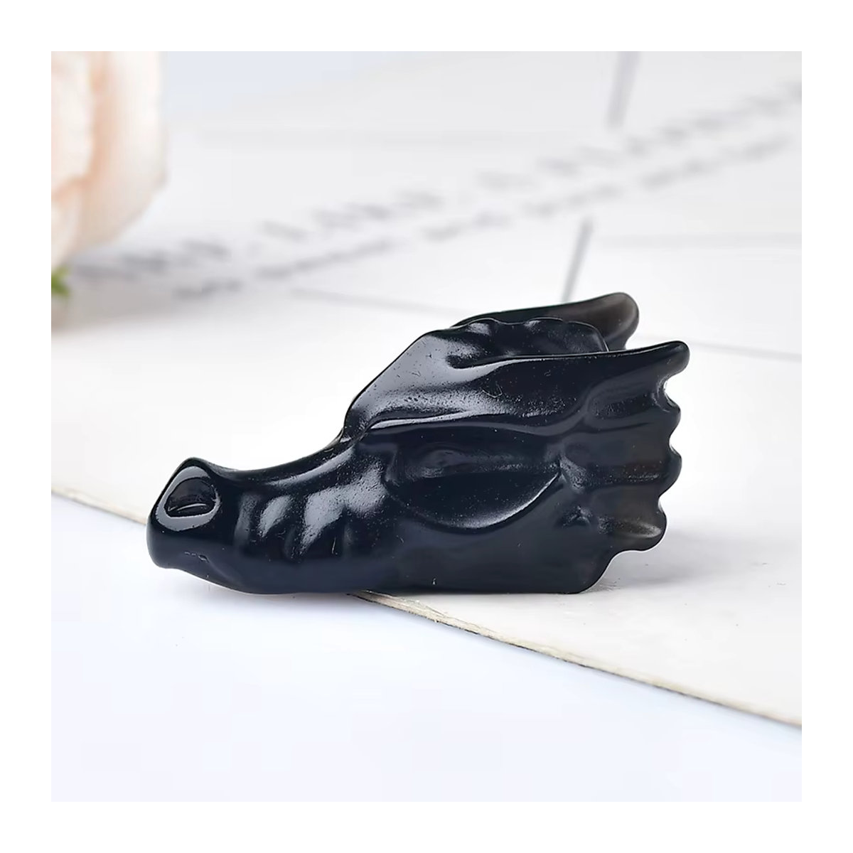 RYCRYSTAL Drachenschädel aus schwarzem Obsidian als natürliches Kristall-Ornament zur Dekoration und für Reiki-Heilung - Bild 4