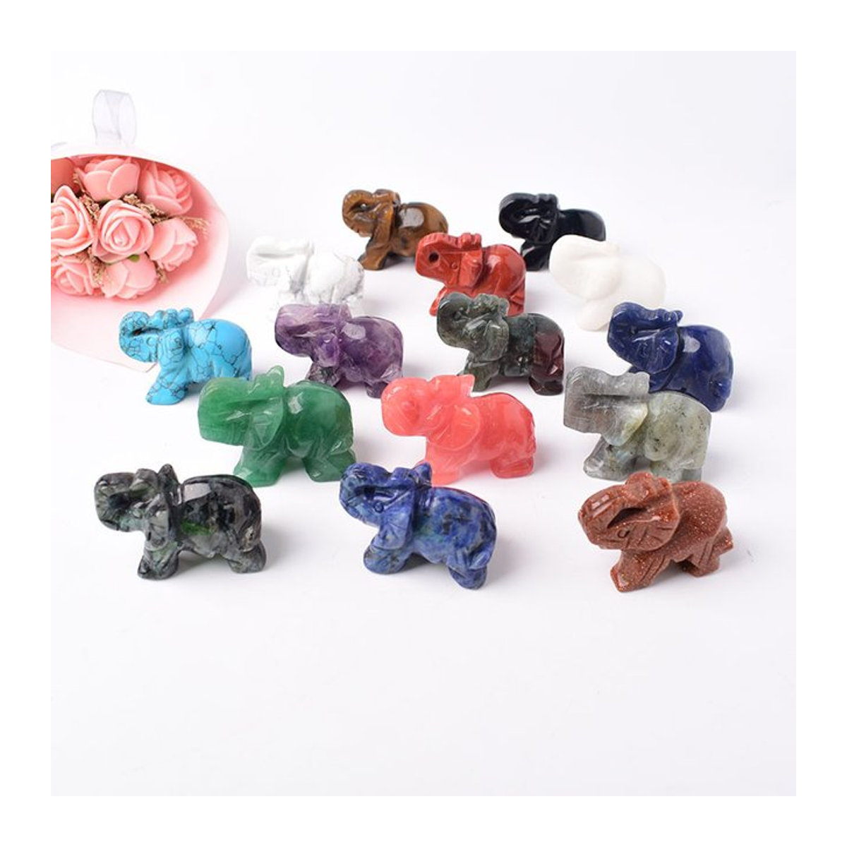 RYCRYSTAL Elefanten-Dekoration aus natürlichem Quarz, Amethyst und Obsidian in Transparent, Lila und Schwarz, B/T/H: 3,81 x 3,81 x 3,81 cm - Bild 1