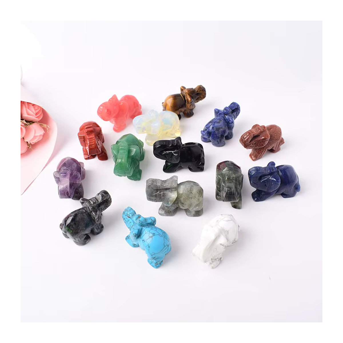 RYCRYSTAL Elefanten-Dekoration aus natürlichem Quarz, Amethyst und Obsidian in Transparent, Lila und Schwarz, B/T/H: 3,81 x 3,81 x 3,81 cm - Bild 4