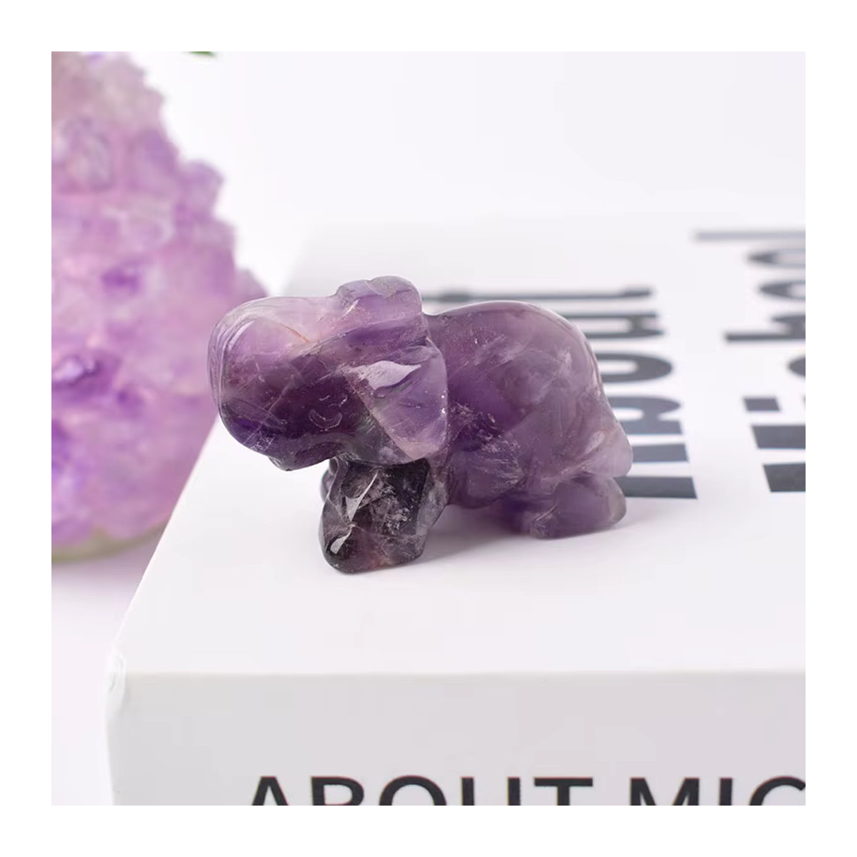 RYCRYSTAL Elefanten-Dekoration aus natürlichem Quarz, Amethyst und Obsidian in Transparent, Lila und Schwarz, B/T/H: 3,81 x 3,81 x 3,81 cm - Bild 5
