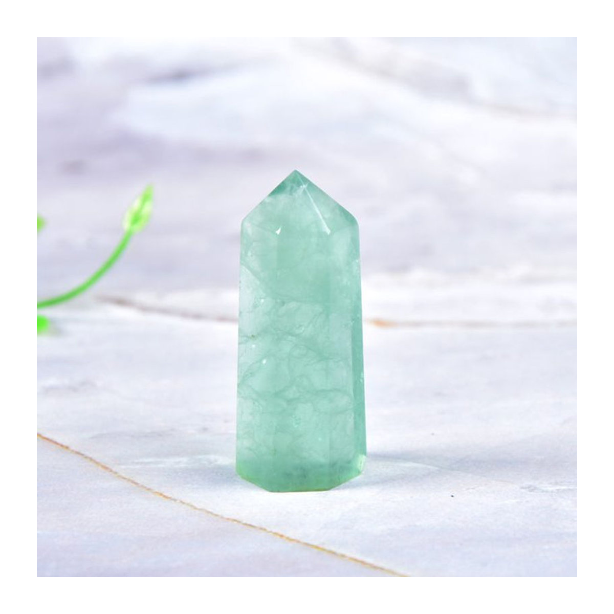 RYCRYSTAL Grüner Fluorit Quarz Obelisk als sechseckiges Prisma zur Dekoration und für Handwerk, 50-80 mm - Bild 1