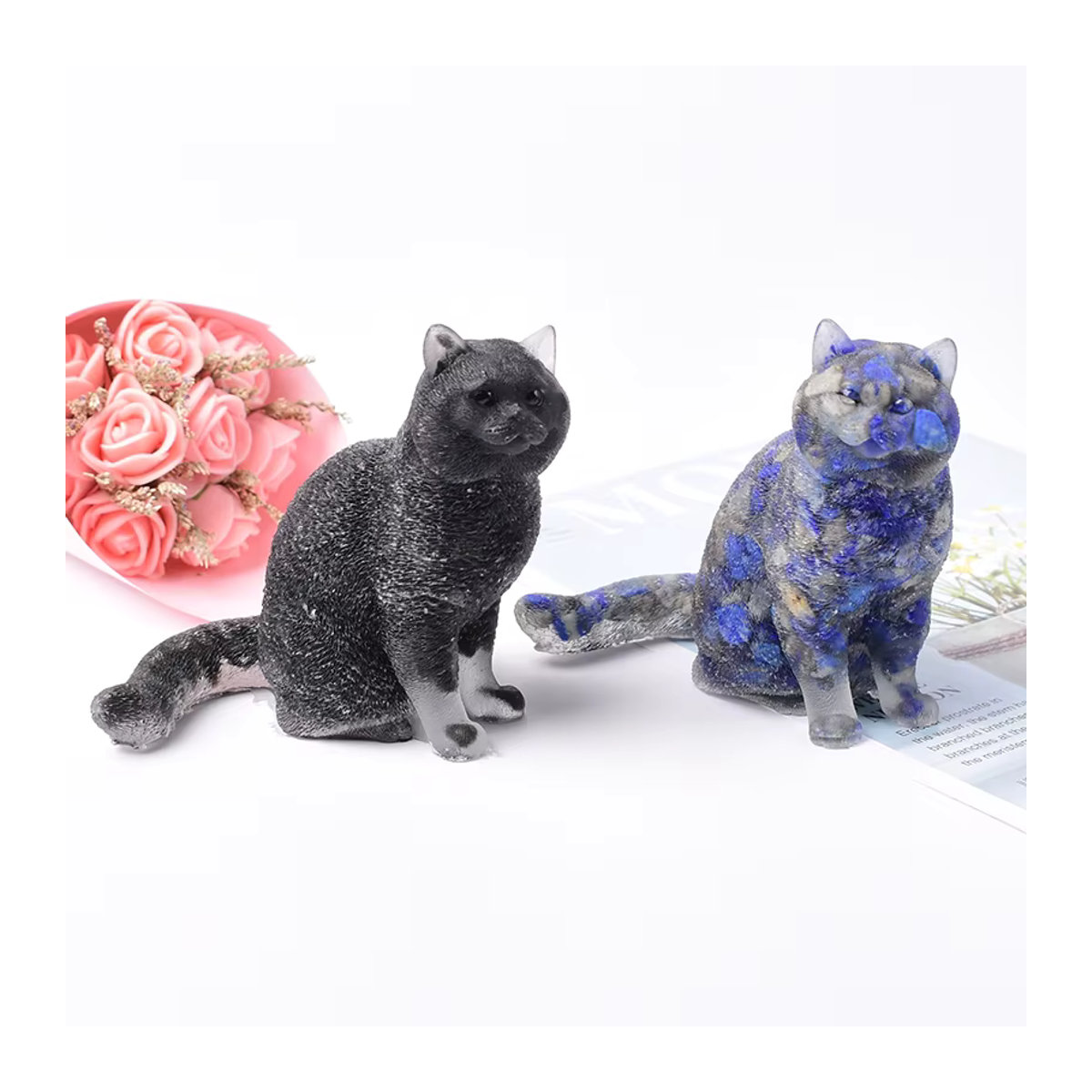 RYCRYSTAL Katze Figur aus Lapis Lazuli Kristall als Dekoartikel und Reiki Energie Stein - Bild 2