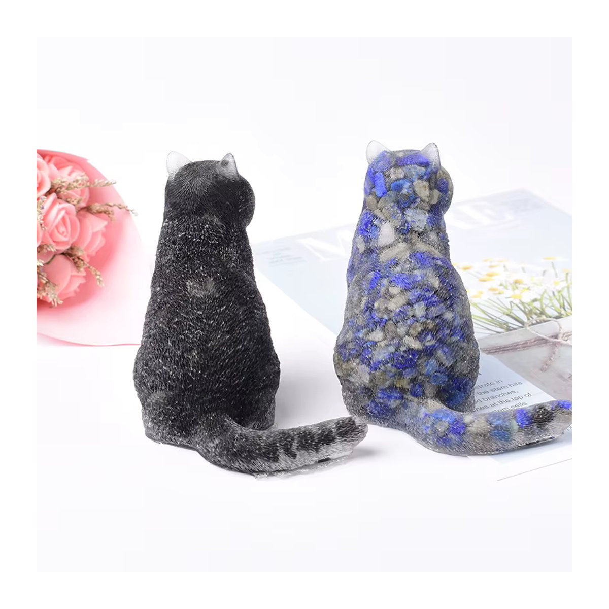 RYCRYSTAL Katze Figur aus Lapis Lazuli Kristall als Dekoartikel und Reiki Energie Stein - Bild 3