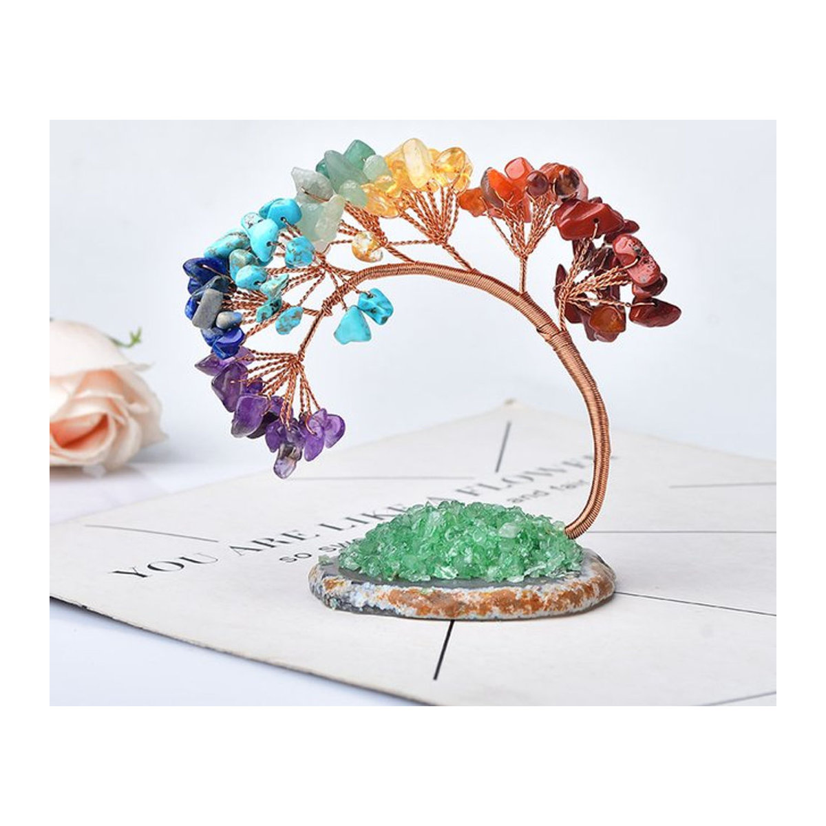 RYCRYSTAL Kristallbaum aus Achat in mehrfarbiger Naturaloptik als dekoratives Reiki Healing Ornament im Bohemian Stil - Bild 1