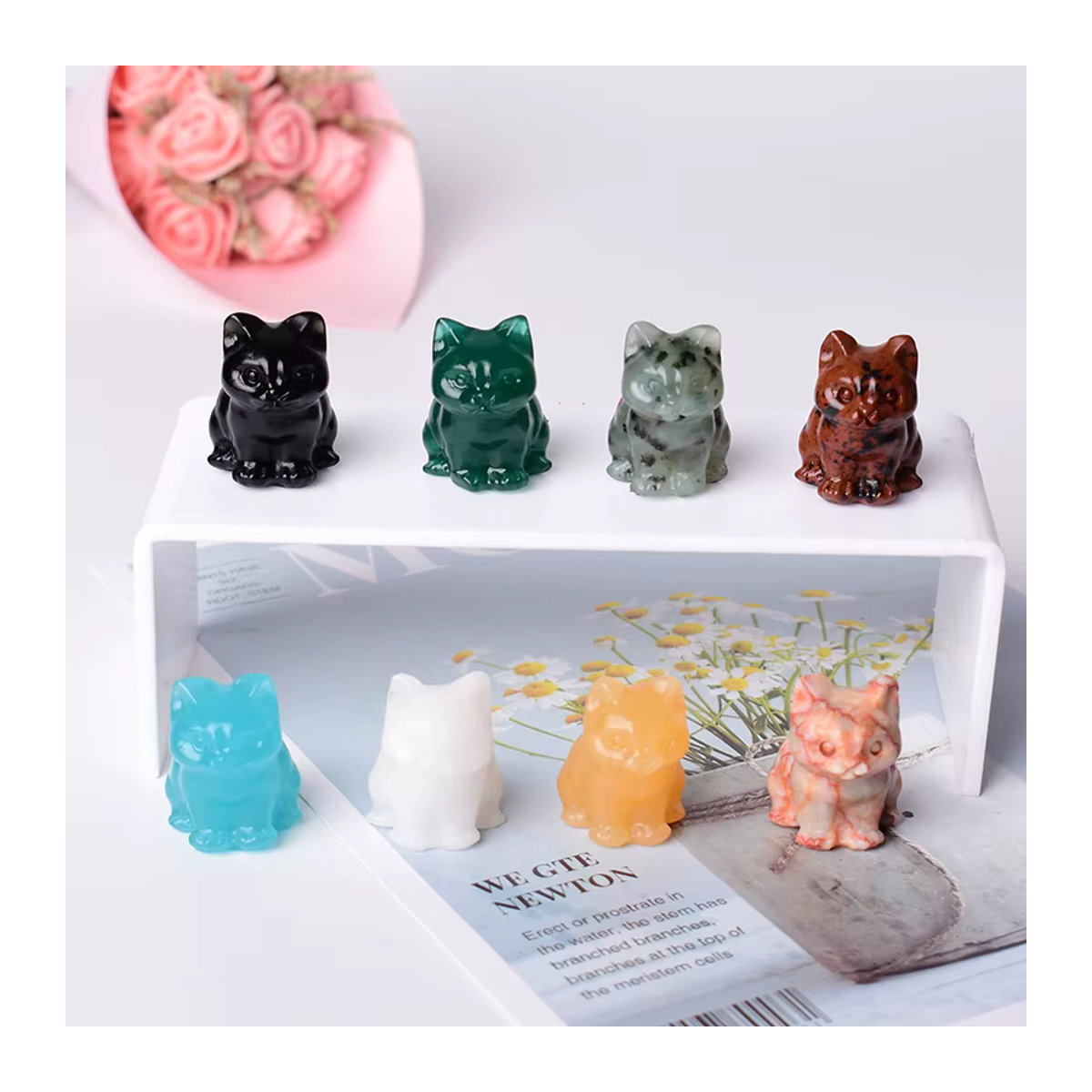 RYCRYSTAL Mini Katze Figur aus Naturstein, poliertes Stein-Tier in Gelb und Schwarz zur Dekoration - Bild 2