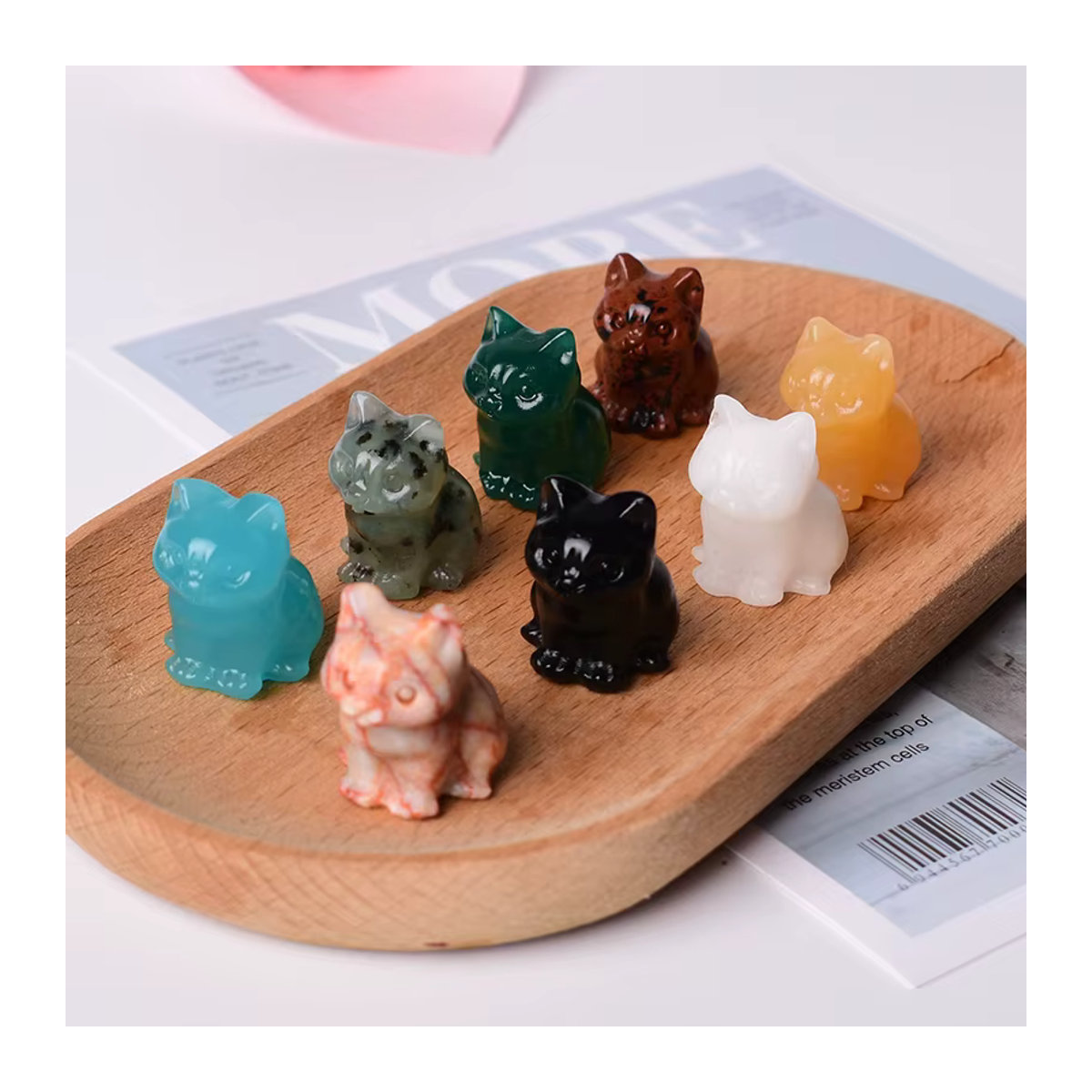 RYCRYSTAL Mini Katze Figur aus Naturstein, poliertes Stein-Tier in Gelb und Schwarz zur Dekoration - Bild 3