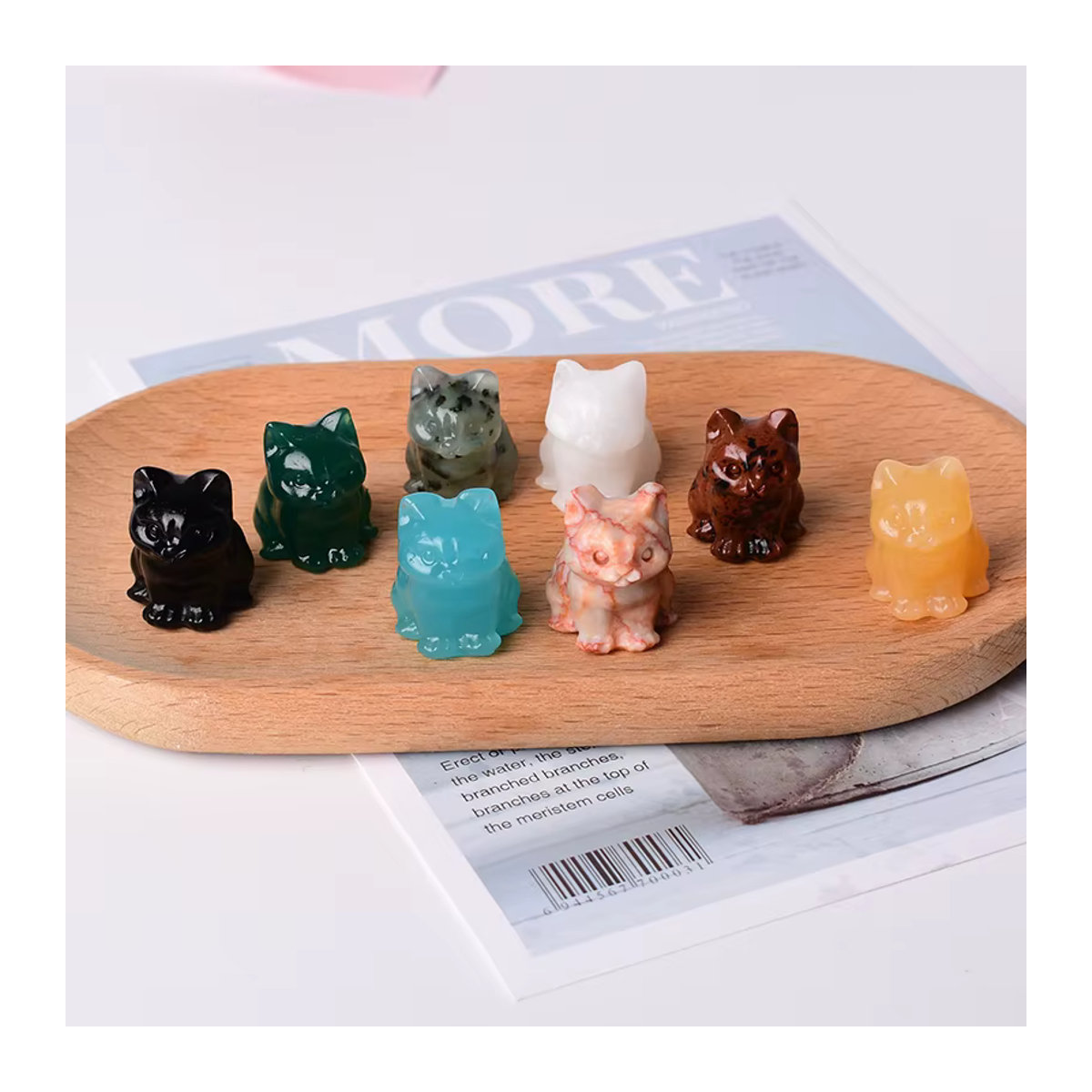 RYCRYSTAL Mini Katze Figur aus Naturstein, poliertes Stein-Tier in Gelb und Schwarz zur Dekoration - Bild 4