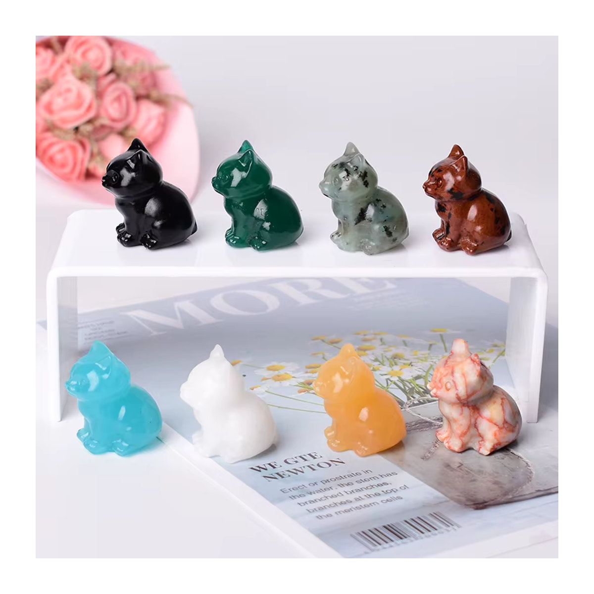 RYCRYSTAL Mini Katze Figur aus Naturstein, poliertes Stein-Tier in Gelb und Schwarz zur Dekoration - Bild 5