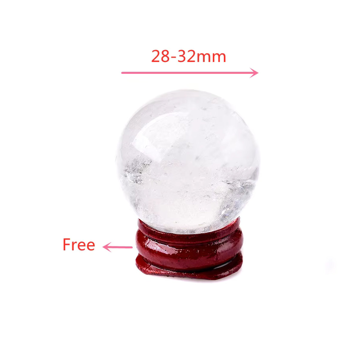 RYCRYSTAL Natürliche Kristallkugel aus klarem Quarz, transparent, mit Holzständer zur Dekoration und Meditation, Durchmesser: 28–32 mm - Bild 6