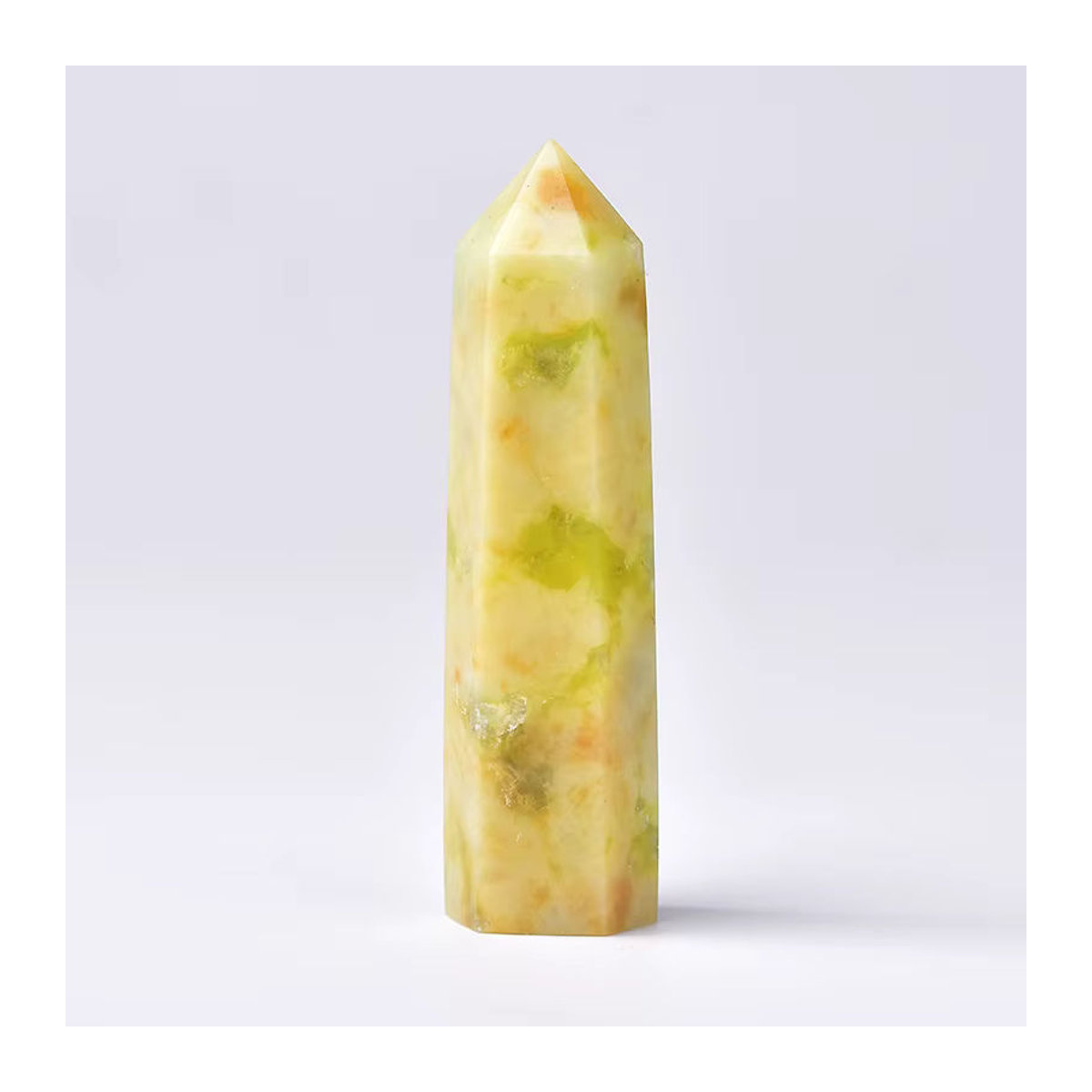 RYCRYSTAL Natürlicher Jade-Kristall Obelisk mit floralem Design in Gelb und Grün zur Reiki-Energieheilung und Dekoration - Bild 6