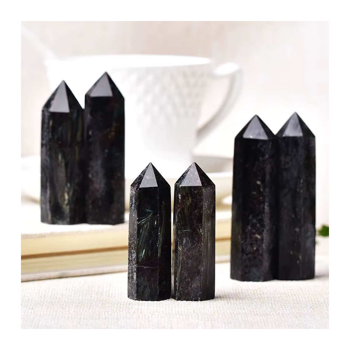 RYCRYSTAL Natürlicher Kristall Turm aus schwarzem Quarz als dekoratives Ornament für Reiki und Wohnkultur - Bild 2