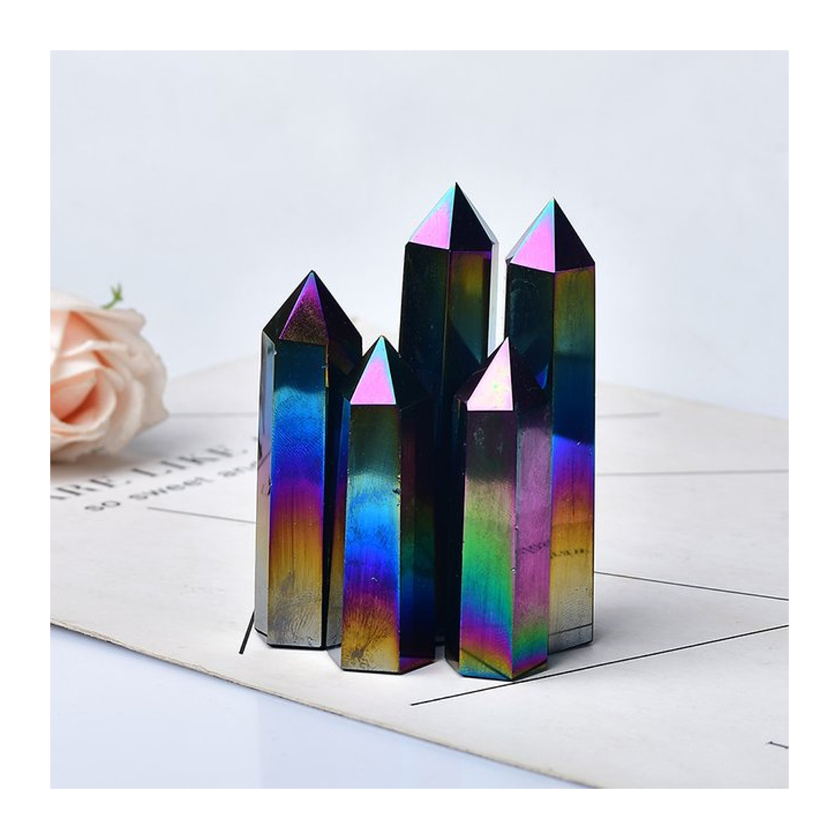 RYCRYSTAL Obsidian Kristall Obelisk als Heilstein und Dekoration in Weiß, Schwarz und Mehrfarbig, Höhe: 12 cm - Bild 1