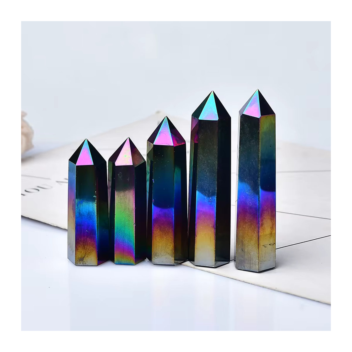 RYCRYSTAL Obsidian Kristall Obelisk als Heilstein und Dekoration in Weiß, Schwarz und Mehrfarbig, Höhe: 12 cm - Bild 2