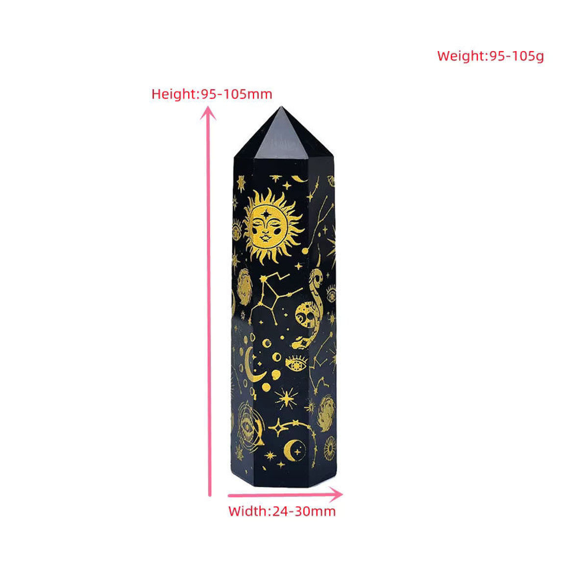RYCRYSTAL Obsidian Turm mit Gold Stern und Mond Muster in Schwarz und Gold als Deko-Stein für Reiki und Energiearbeit - Bild 5