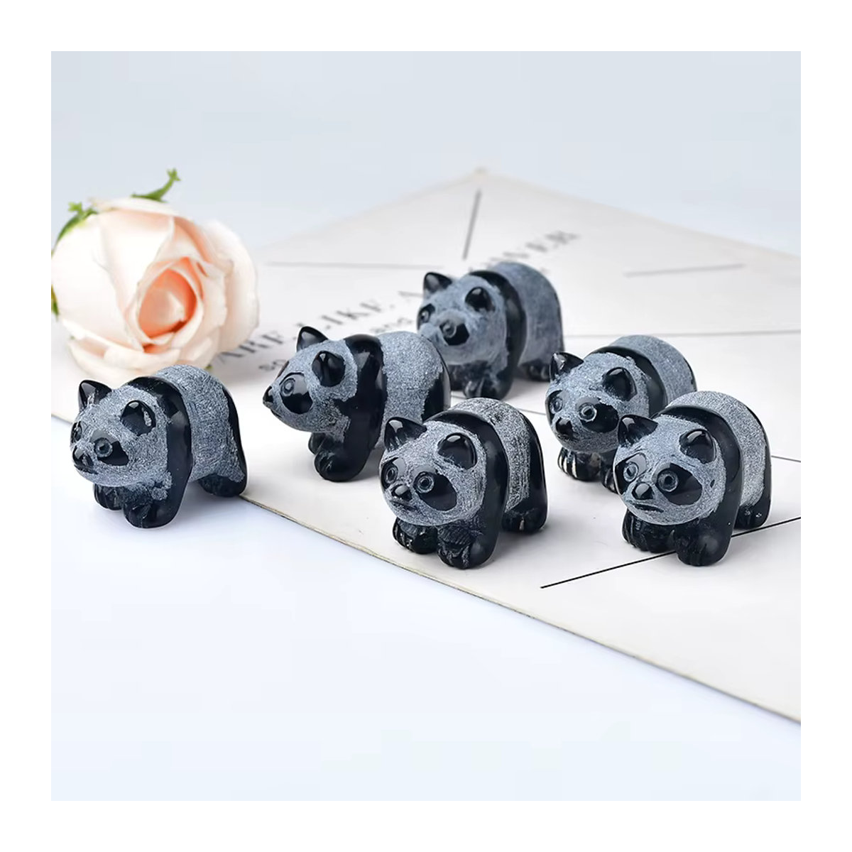RYCRYSTAL Panda Figur aus schwarzem Obsidian Stein als Dekoration - Bild 3