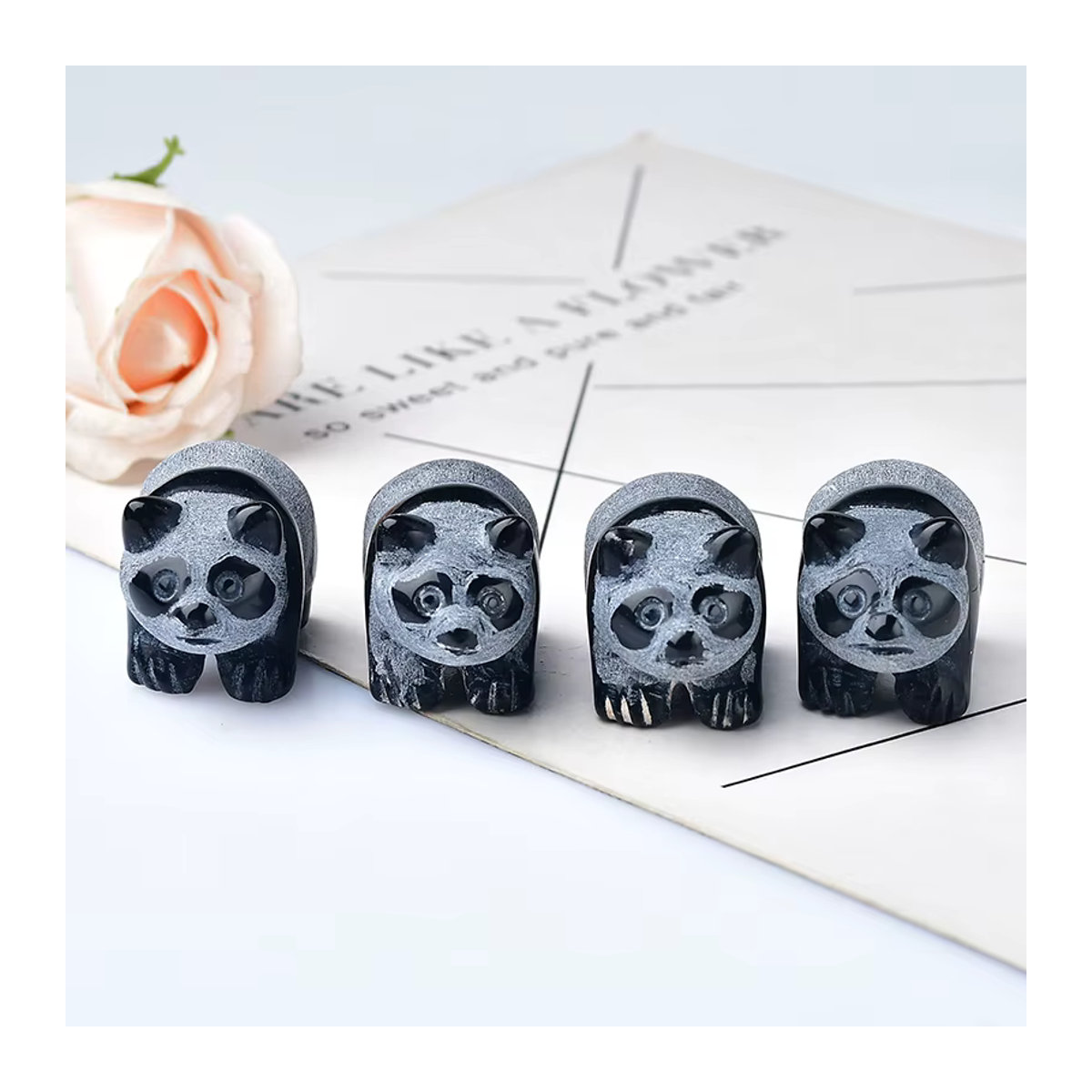 RYCRYSTAL Panda Figur aus schwarzem Obsidian Stein als Dekoration - Bild 4