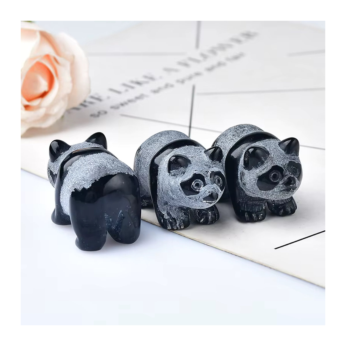 RYCRYSTAL Panda Figur aus schwarzem Obsidian Stein als Dekoration - Bild 5