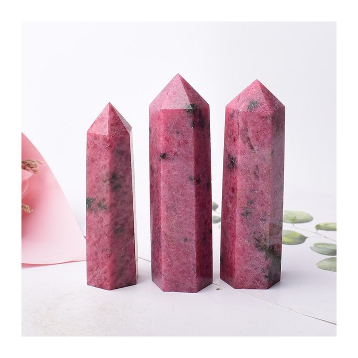 RYCRYSTAL Rhodochrosit Kristallpunkt in Rosa als sechseckiger Obelisk für Meditation und Reiki - Bild 1