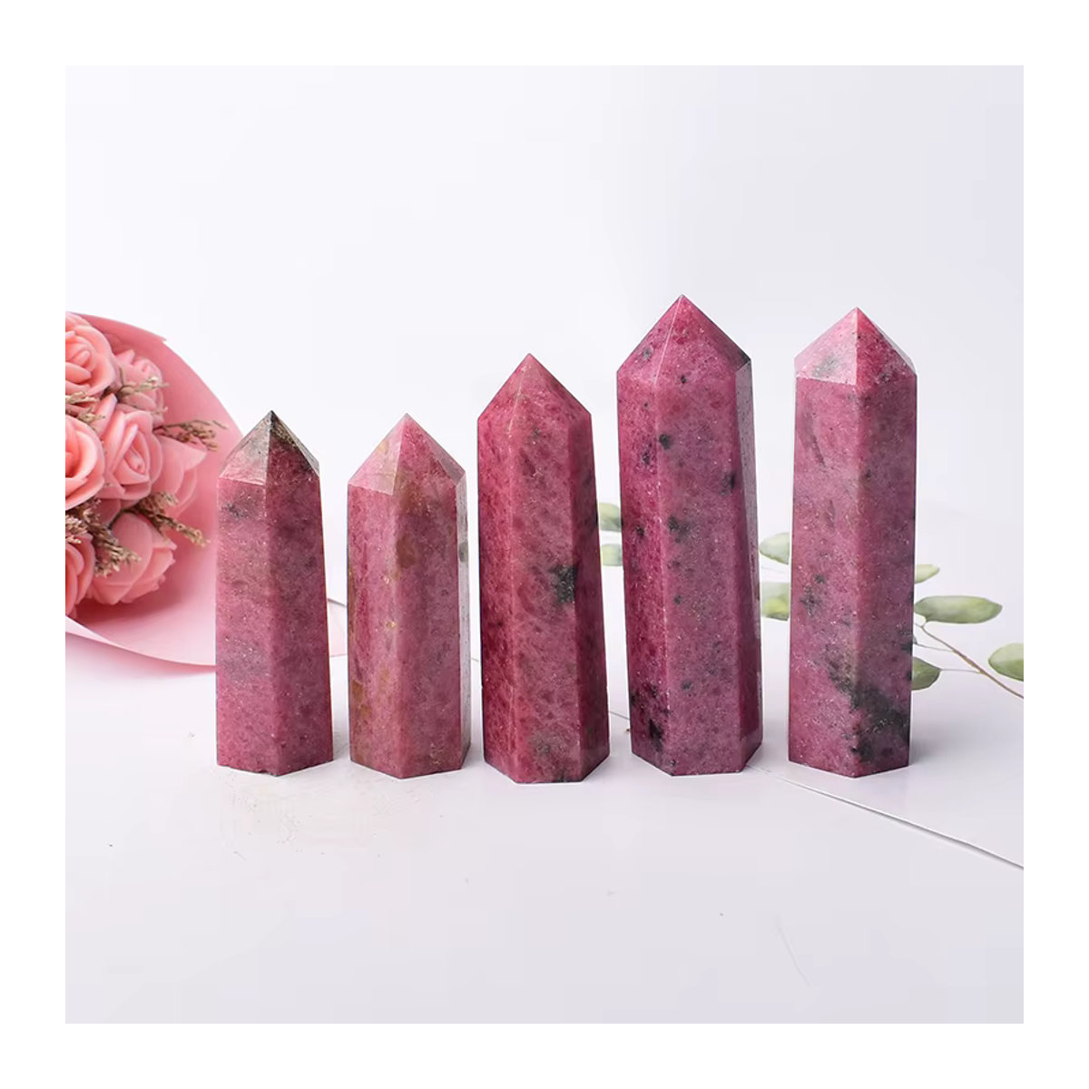 RYCRYSTAL Rhodochrosit Kristallpunkt in Rosa als sechseckiger Obelisk für Meditation und Reiki - Bild 2