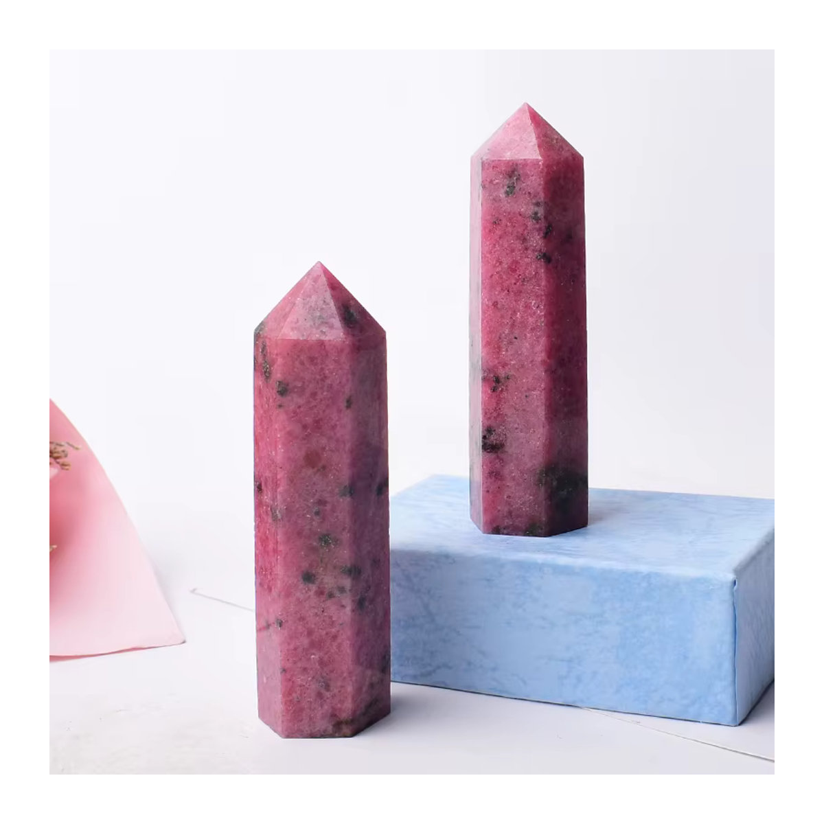 RYCRYSTAL Rhodochrosit Kristallpunkt in Rosa als sechseckiger Obelisk für Meditation und Reiki - Bild 4